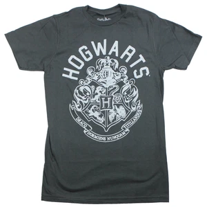 Harry Potter Adult New T-Shirt - Gray Hogwarts Print Ornate Crest Pic - Picture 1 of 1