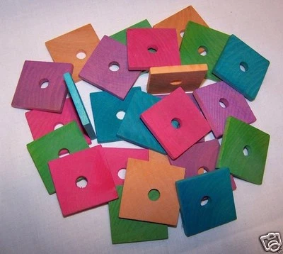 HERMAN1957 25 Colored Wood Flats Bird Toy Parts 1-1/2" x 1-1/2" x 3/16" Small to Med Parrot