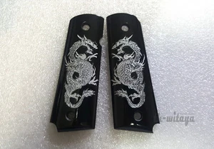 New Silver Dragon Art On Black Resin Grip For COLT KIMBER 1911 Full size Clone - Picture 1 of 6