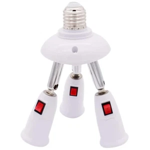 3-in-1 Adjustable LED Bulb Socket Splitter E26/E27 Adapter Converter with Switch - Picture 1 of 10
