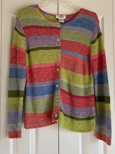Talbots Cardigan Sweater Spring Rainbow Striped Button-up Women's Sz S Petite - Picture 1 of 3