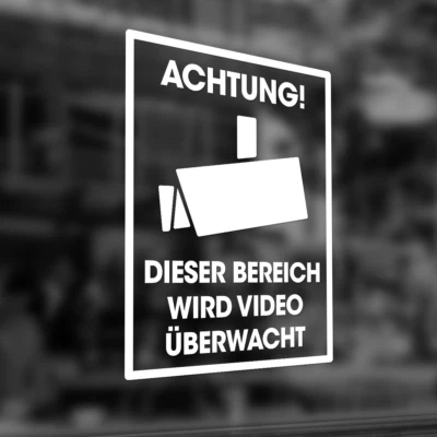 DREIACHTEINS MEDIA Aufkleber Folie Videoüberwachung Groß XL Farbwahl Sicherheit Objektschutz V800