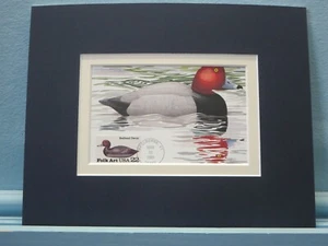 Folk Art - Duck Decoy Woodcarving & First Day Cover of the Redhead Decoy Stamp - Picture 1 of 1