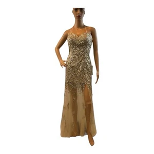 Vestido CENICIENTA Mujer Champagne Dorado Lentejuelas Bordado Grapas Tul Talla 8 - Imagen 1 de 16