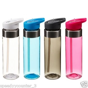 New Stainless Steel Rim flip top straw for easy drinking Tritan Drinks Bottle - Picture 1 of 7