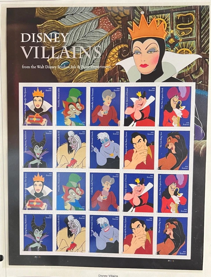 US DISNEY VILLAINS S/A FOREVER STAMPS SHEET OF 20 MNH 2017 #5213-1522 - Image 1 of 1