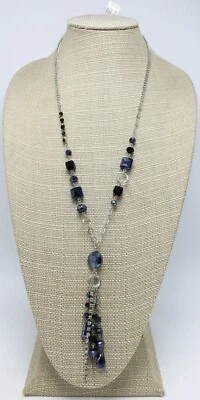 I.N.C. Silver Tassel Necklace with Jet Stones & Rhinestones NWT $39.50 #N2728 - Image 1 of 4