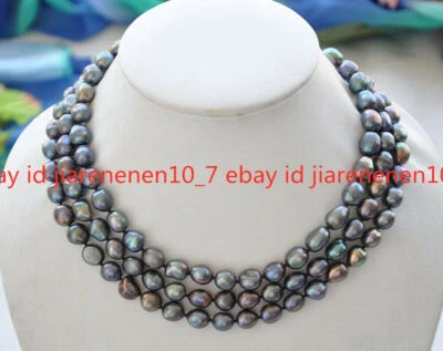 Beautiful Natural 8-9mm Black Tahitian Baroque Pearl Necklace 36-100 in  - Image 1 of 4