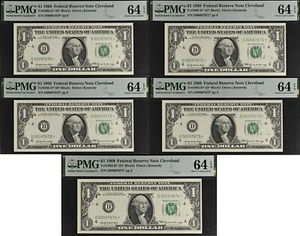 1969 $1 Federal Reserve Note - PMG 64EPQ - 5 Consecutive - Star - Fr 1903-D* - Picture 1 of 11