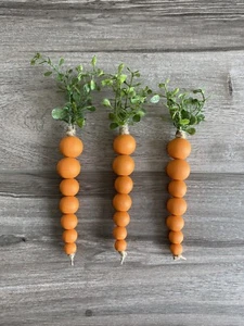 Set of 3 Handmade Wood Bead Carrots Spring Easter Decor - Picture 1 of 5