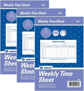3 X Weekly Time Sheet, 1-Part, 5.5 X 8.5 Inches, Blue/White, 100 Sheets per Pad - Picture 1 of 12