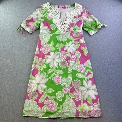 Vestido Lilly Pulitzer Mujer 6 Verde Floral Imperio Cintura Crochet Media Manga Midi Foto 1 de 4