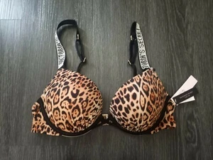 VS rhinestone logo shine strap bombshell push up swim top NEW 36c leopard - Picture 1 of 3