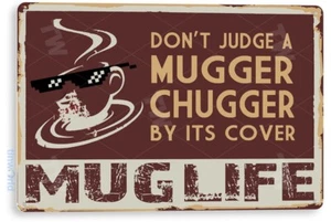 Coffee Sign, Mug Chug Coffee Shop Sign, Kitchen Cottage Cafe, Tin Sign C800 - Picture 1 of 3
