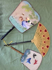 Antique Asian HAND FAN LOT  1950-1970 - Picture 1 of 2
