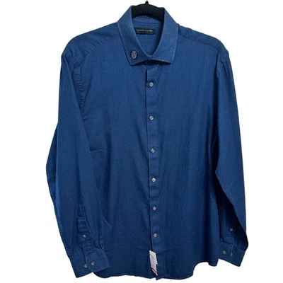 Camisa masculina Tommy Hilfiger azul marinho algodão slim fit botão para baixo tamanho L 16 32/33 - Imagem 1 de 4