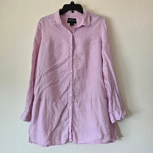 Tahari Damen Gr. Medium rosa Leinen Knopfleiste Shirt Tunika Rollriegelärmel Lagom - Bild 1 von 11