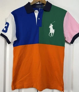 Polo Ralph Lauren Shirt Mens Small Colorblock Big Pony Slim Fit Pique Mesh EUC - Picture 1 of 10