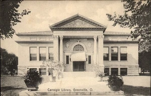 Greenville Ohio Carnegie Library c1910 rotógrafo postal vintage sin usar - Imagen 1 de 2