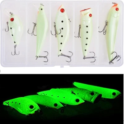 Juego de 5 señuelos de pesca luminosos Minnow Crankbait con caja cebo de pesca brillante Foto 1 de 4