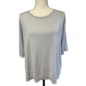 EILEEN Fisher sz L light blue and lavender lagenlook knit shirt sleeve top EUC - Picture 1 of 7