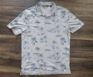 Travis Mathew Herren Poloshirt L grau Tropical Allover Print Kurzarm Hawaii - Bild 1 von 4