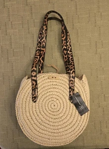 NWT International Concepts Circle Straw Leopard Print Straps Shoulder Bag  - Picture 1 of 13