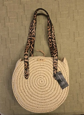 NWT International Concepts Circle Straw Leopard Print Straps Shoulder Bag - Image 1 of 4