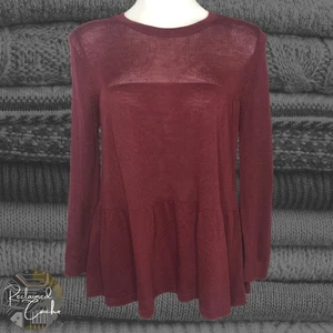 Halogen Womens Burgundy Long Sleeve Flouncy Hem Tiered Pullover Sweater Size M - Picture 1 of 9