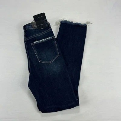 Pantalones de mezclilla Flying Monkey tiro ultra alto desgastados pierna recta lavado oscuro talla 25 nuevos con etiquetas Foto 1 de 4