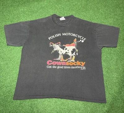 Camiseta Kawaski XL de Colección Años 90 Polaca Motocicleta Cowascky Divertida Humor Vaca  Foto 1 de 4