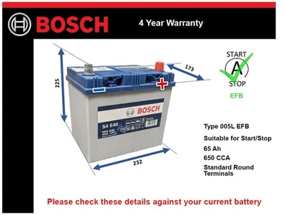 EFB Battery fits TOYOTA RAV4 2.0 2.4 00 to 19 Stop Start Bosch 005L EFB 650A New - Image 1 of 4