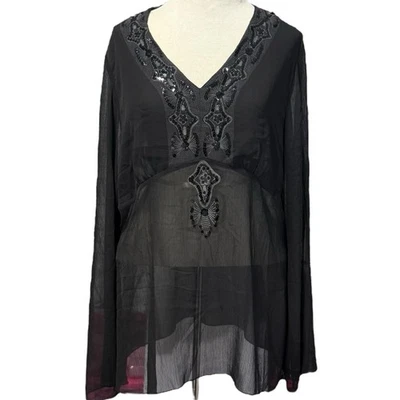 Blusa boho floral negra de encaje transparente tribal para mujer - talla extra grande (16) Foto 1 de 4