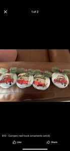 Ornament Set (4) Vintage Camper A D rot LKW unzerbrechlich Neu - Bild 1 von 2