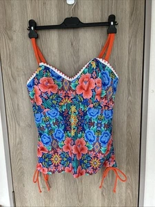 Figleaves Frida Bandeau Tankini Oberteil Bügel abnehmbare Träger blau koralle 36FF - Bild 1 von 13