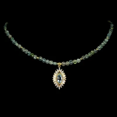 Collar de plata de ley 925 topacio marquesa aguamarina piedras preciosas joyería Foto 1 de 4