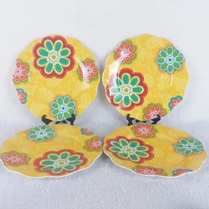 Pier 1 Imports Melamine 10" Dinner Plates Yellow Floral Sunny Bright Lot of 4 - Picture 1 of 7