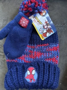 Neu Spiderman kalte Wintermütze Fäustlinge Set Kleinkind Marvel blau & rot - Bild 1 von 2