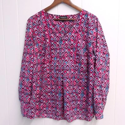 Blusa Lane Bryant Manga Larga Estampado Diamante Cuello en V Top Talla Grande 14/16 #6312 Foto 1 de 4