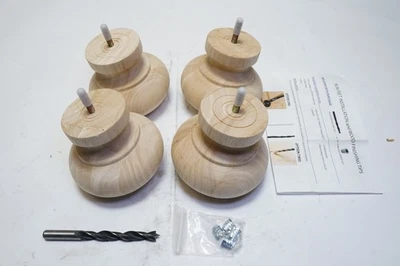 Lote de 4 Pies de Bollo Redondos 4-3/4" Ancho 4" Alto y Puntas de Acabado de Madera, Listo para Manchar Foto 1 de 4