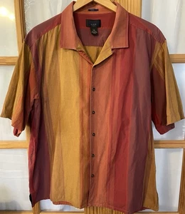 80s Axist Striped Button Up Shirt 2XL Red Orange Casual Party Classic Hong Kong - Picture 1 of 11