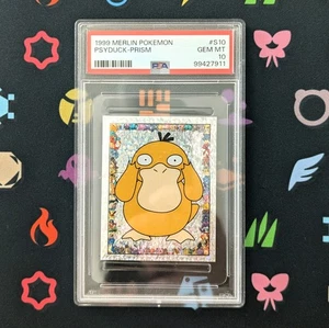Psyduck Prism Holo PSA 10 GEN MINT 1999 Merlin Sticker #S10 Pokemon - Picture 1 of 1