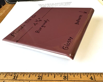 1 pc. Burgundy:  4-3/8" Bullnose: Glossy Ceramic Tile by Florida Co. #1084 NEW - Image 1 of 4