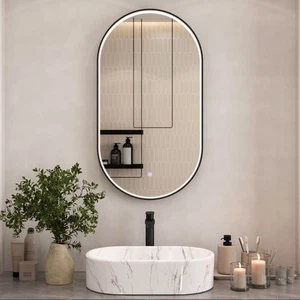 Planetmöbel GLORA Spiegel mit Beleuchtung 50 x 90 cm, moderner Wandspiegel oval  - Bild 1 von 8