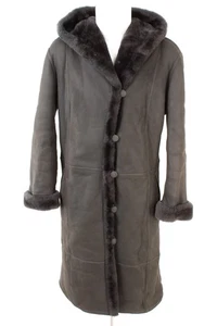 Abrigo de mujer Andrè Löffler piel de cordero piel de oveja capucha talla aprox. XL gris cuero auténtico  - Imagen 1 de 8