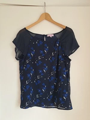 Per Una Chiffon Blouse Top UK14 Floral Layered Sheer Sleeves Navy Mix Worn Once - Image 1 of 4