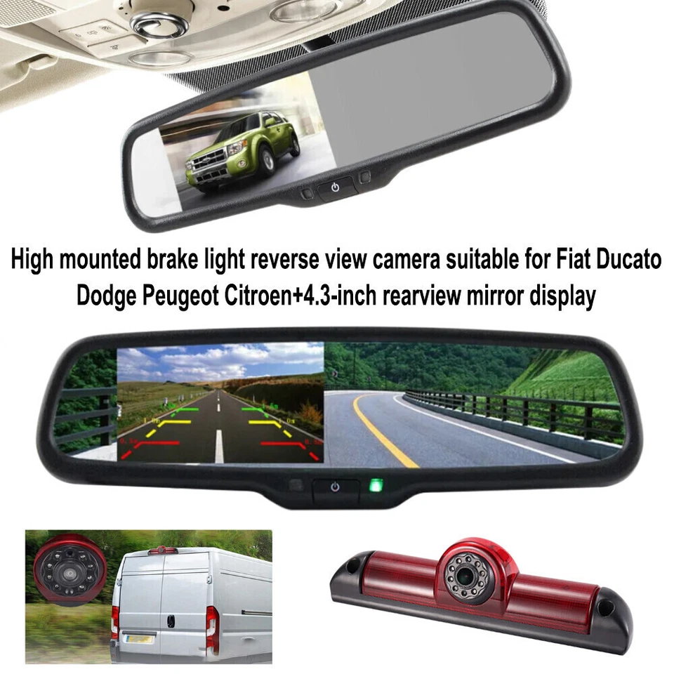 4.3" Backup Camera Mirror Monitor Brake Light for Fiat Ducato / Peugeot Boxer - Image 1 of 4