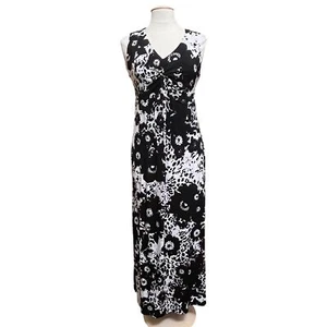 Rafaella Floral Black & White Babydoll Maxi Dress Twist Front Stretch NEW Med - Picture 1 of 8