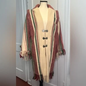 VTG Lillunn Design Of Norway  Pure Wool Coat/Vest  Sz L Southwestern Fringe Long - Bild 1 von 16
