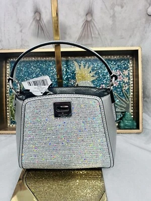 NWT KATE SPADE Phoebe Glitter Shine Mini Top Handle Crossbody Bag Handbag Silver - Image 1 of 4